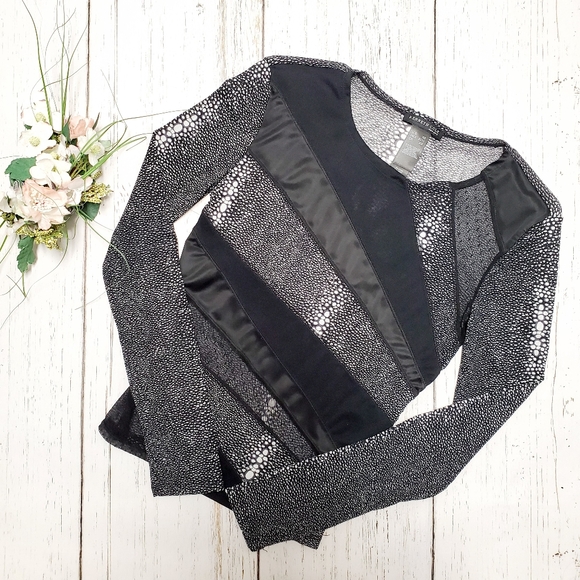 Kenneth Cole Sheer Mesh Black Patchwork Top - Picture 1 of 10